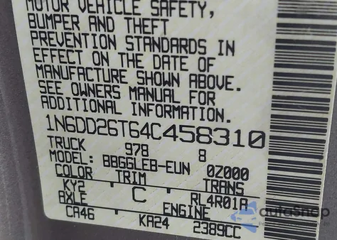 2004 Nissan Frontier Xe из США, поврежденный, VIN 1N6DD26T64C458310